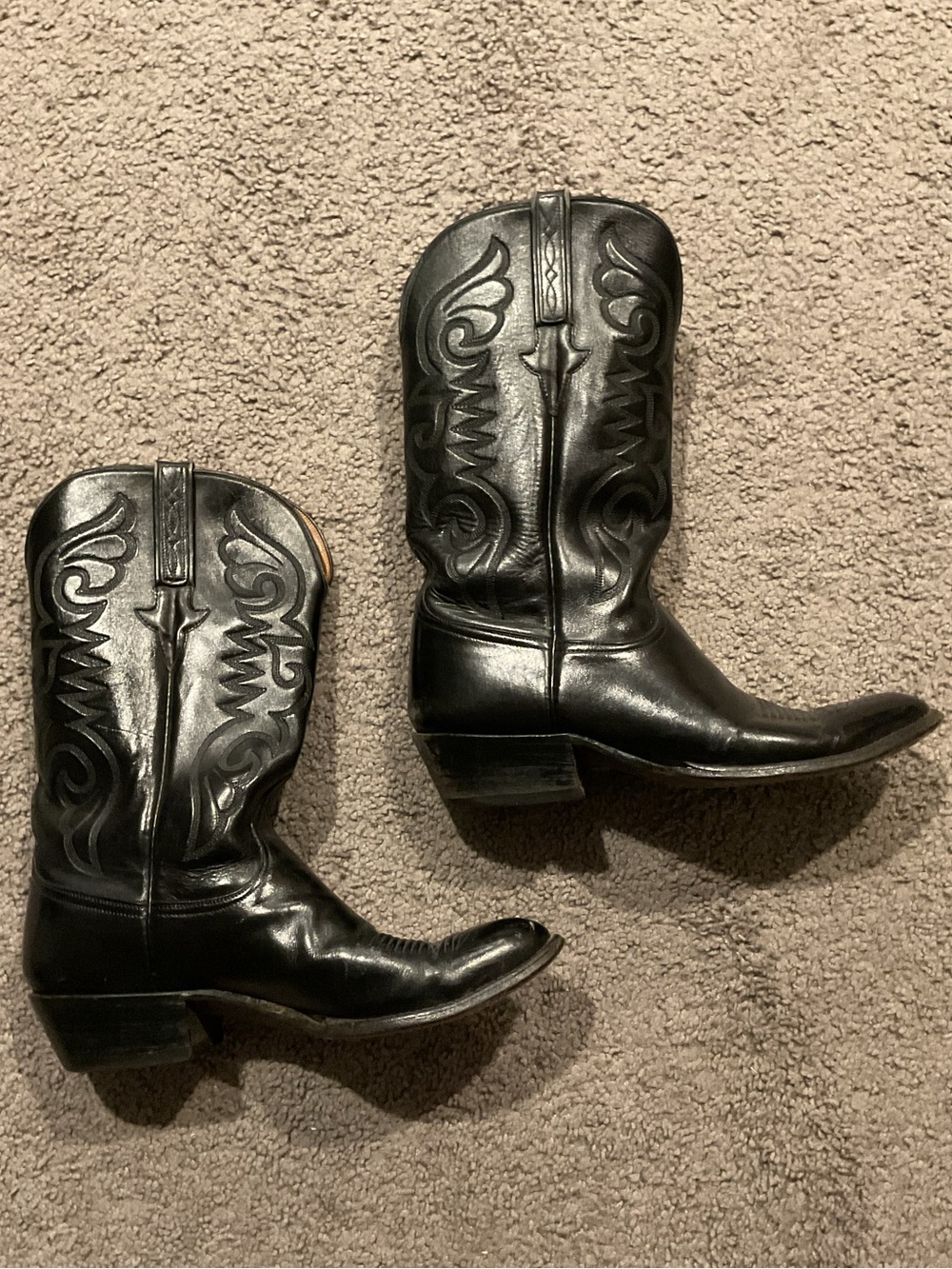 True Vintage Lucchese Men’s Exotic Black Leather Cowboy Western Moto Tall Boots